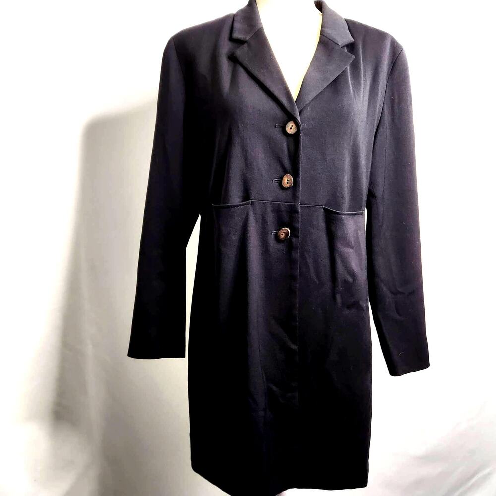 J. Jill Jacket Long Size 12 Black Slit Back 2 Pockets Wool Blend Vintage Chic